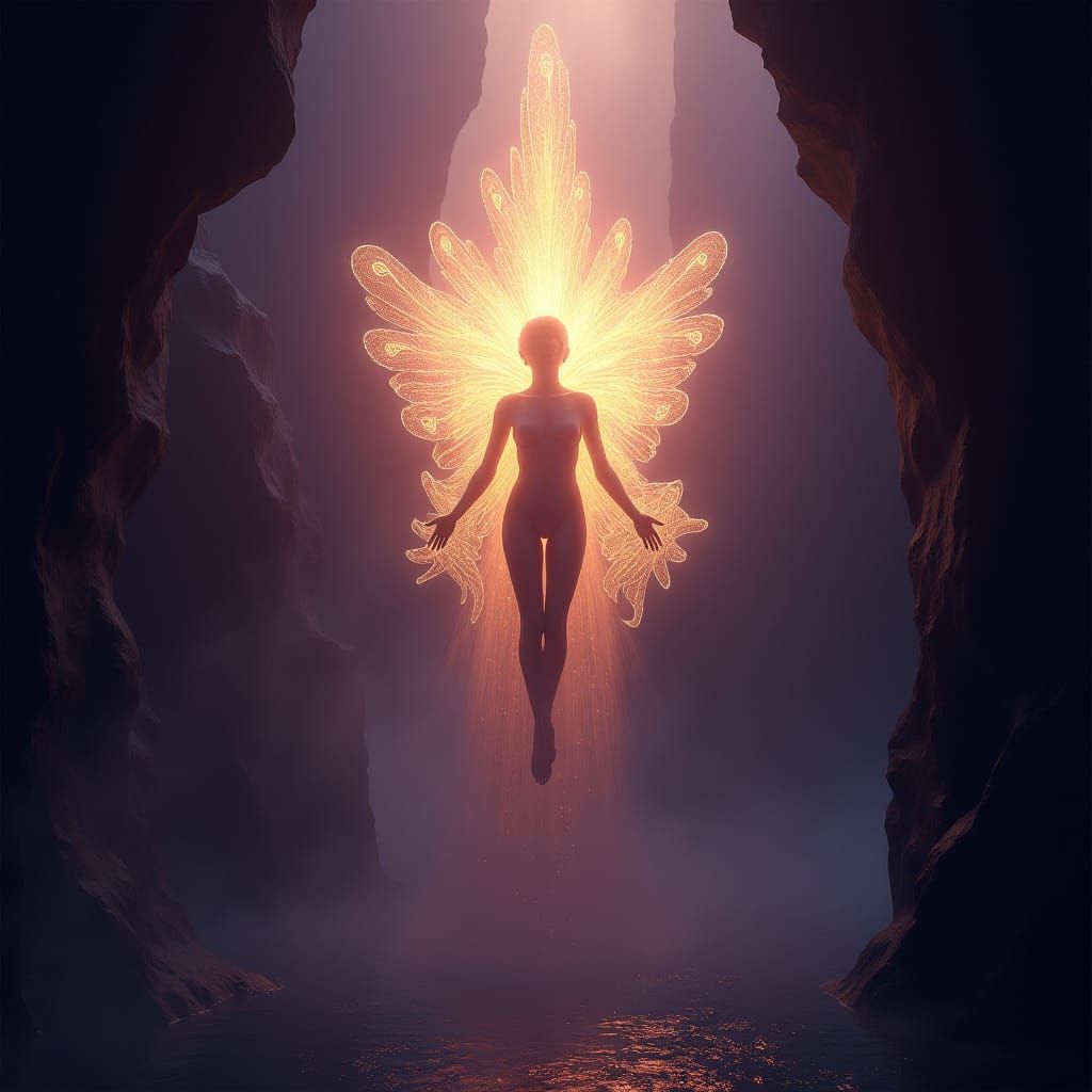 Ethereal Soul Radiating Light in Eternal Void