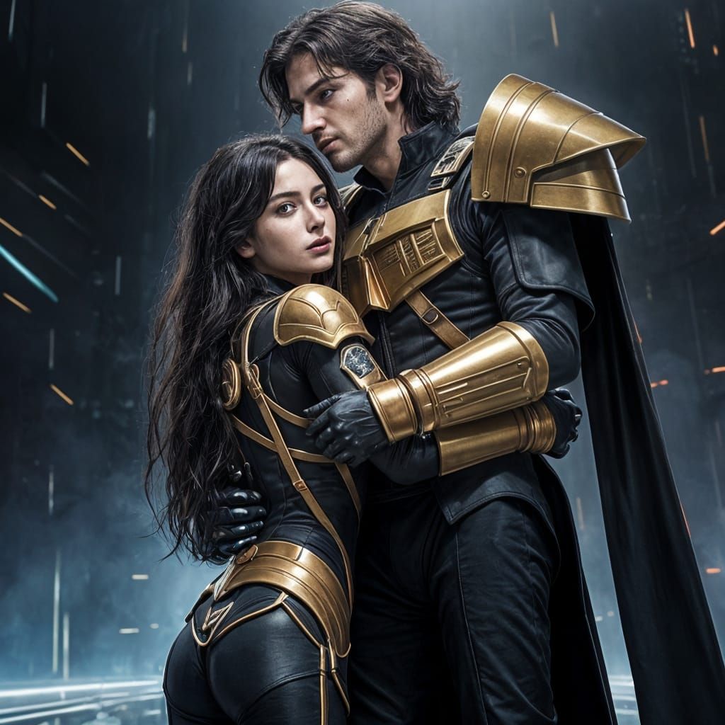 Futuristic Goddess and God Wedding Embrace