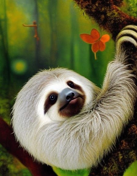 Adorable Baby Sloth in Surreal Pointillist Style