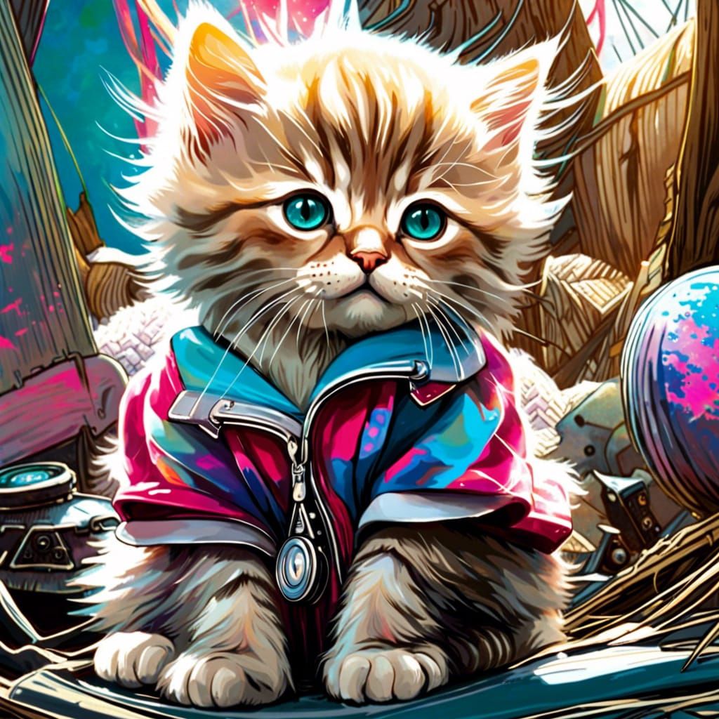 Cute Fluffy Kitten with Reflective Eyes