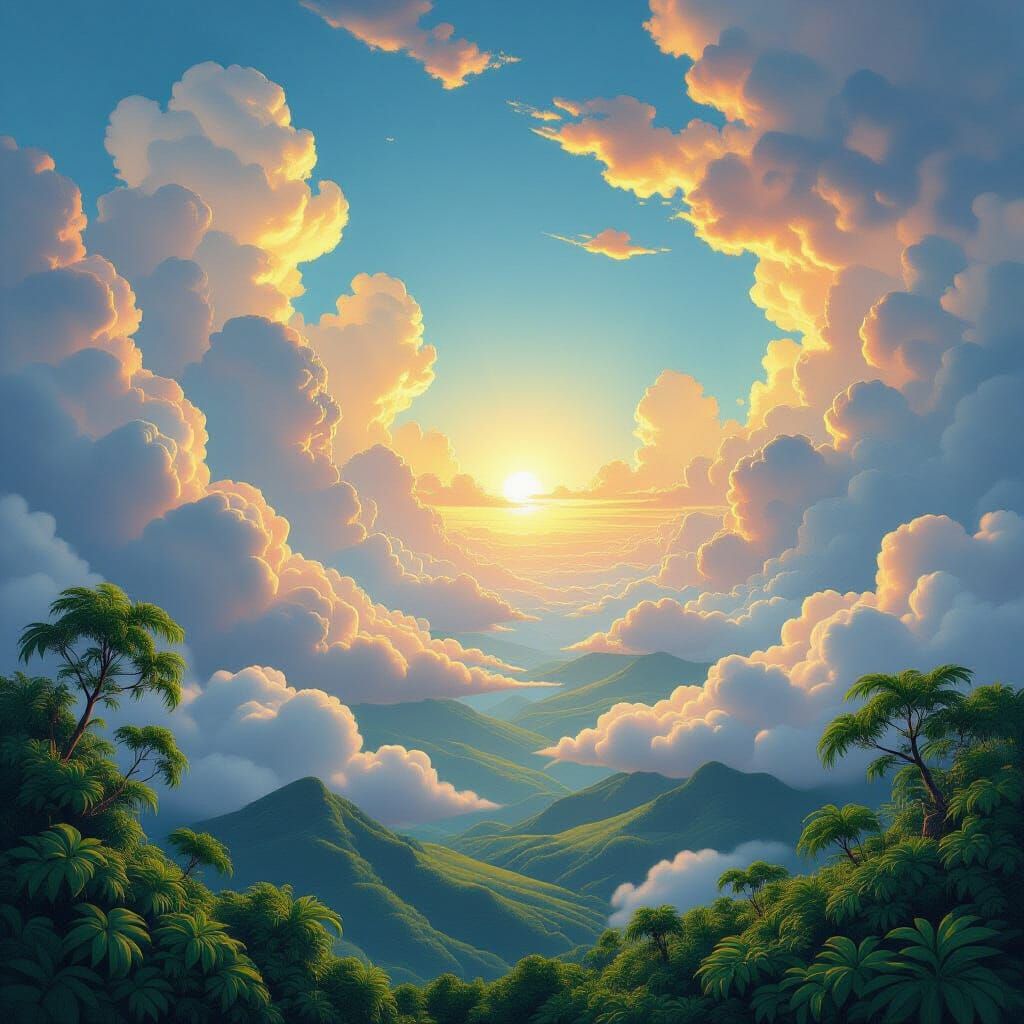 Surreal Sky with Lush Clouds in Hyper-Realistic Style