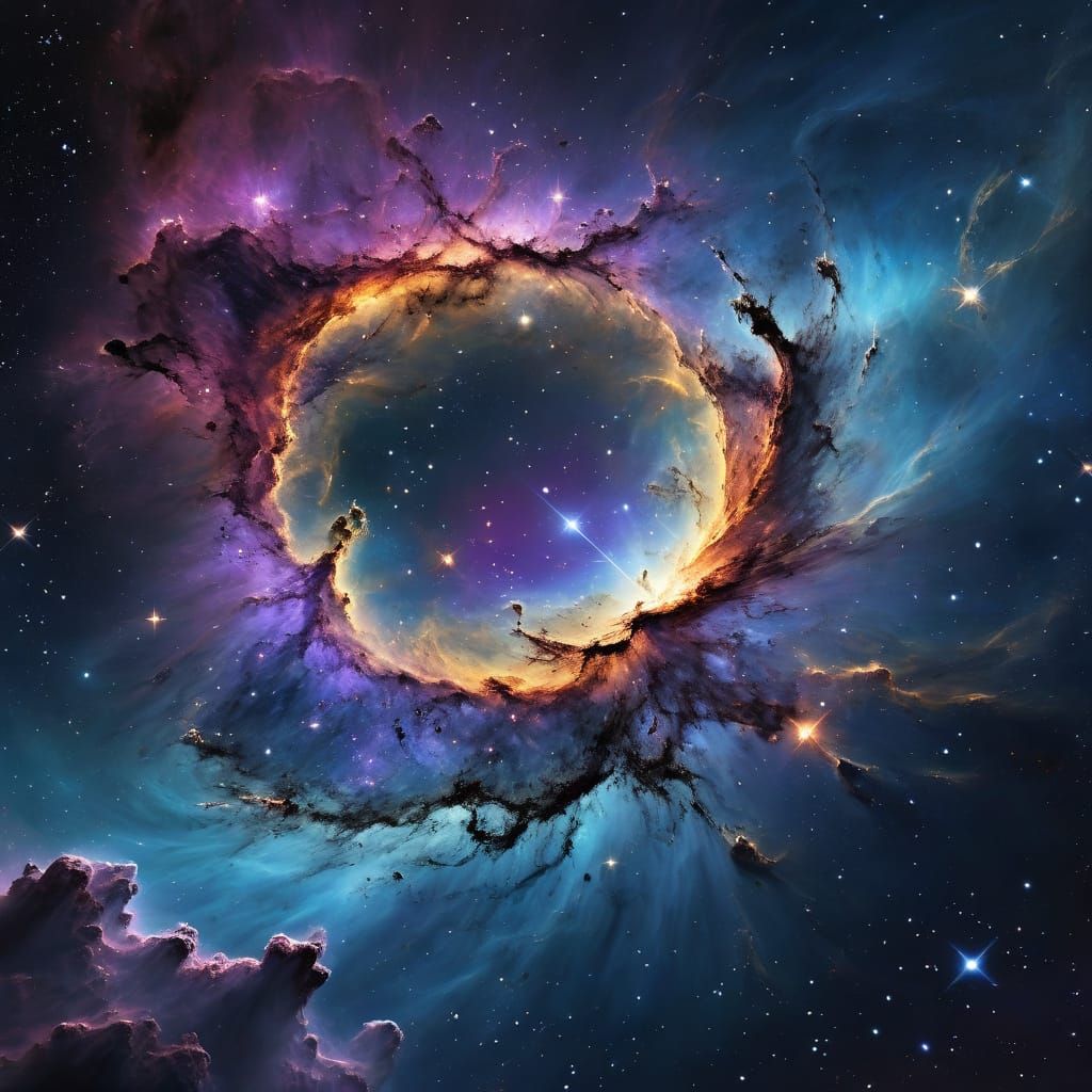 Keyhole Nebula in Vibrant Oil Painting Style