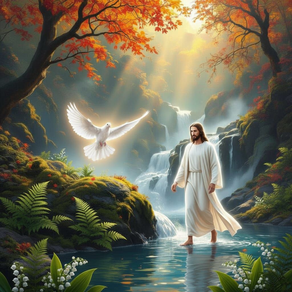 Majestic Phoenix Beside Autumn Waterfall