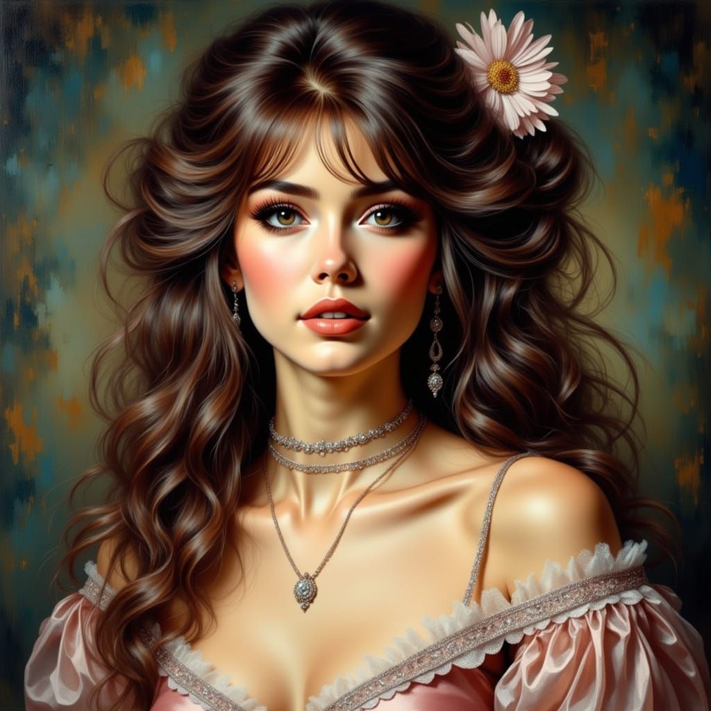 Gorgeous Woman in 18th Century Gown, Oil Painting in Gauguin...