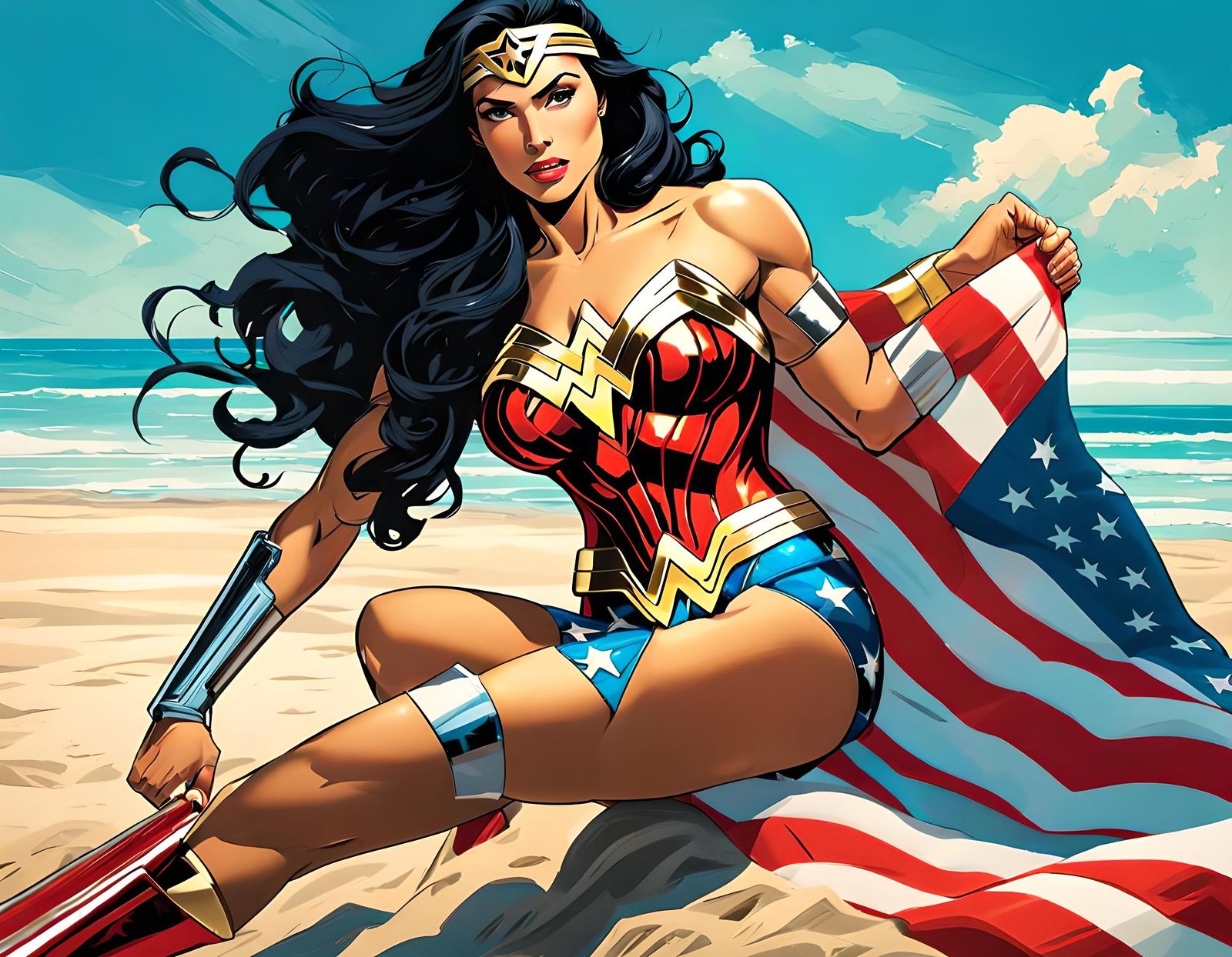 Wonder Woman Sunbathing: Hyperdetailed Artgerm Style Portrai...