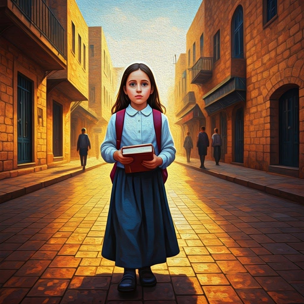 Ultra-Orthodox Girl Walks to School: Impressionist Style