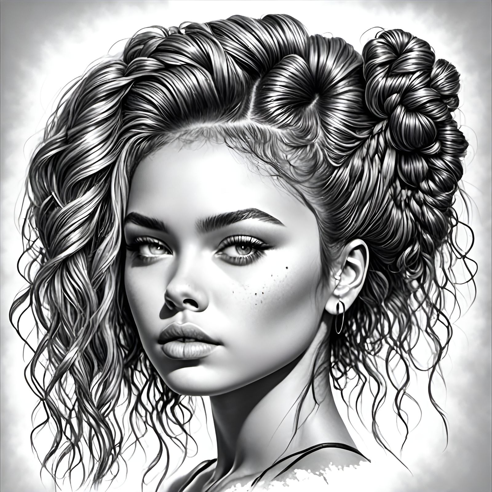 Grayscale Women's Hairstyles for Coloring Pages