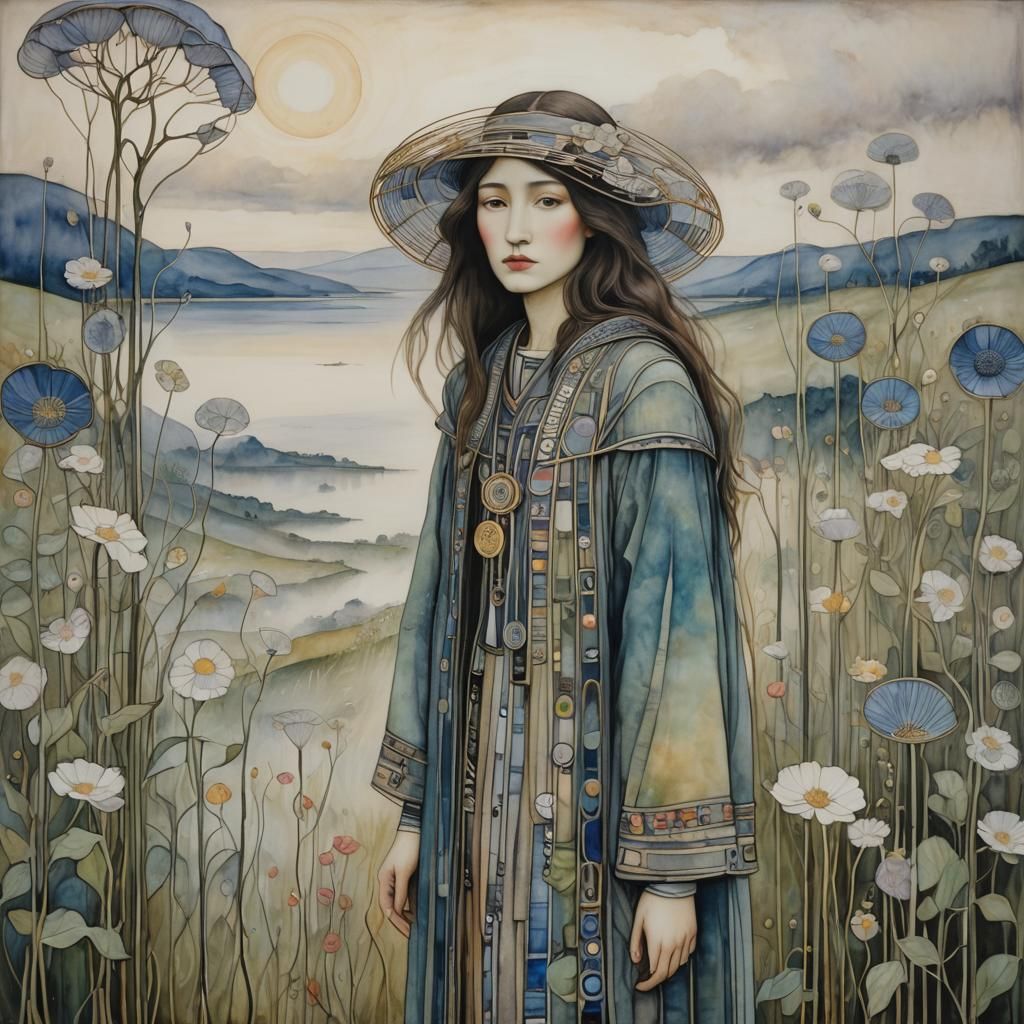 Wanderer in Sea Fog: Art Nouveau Style