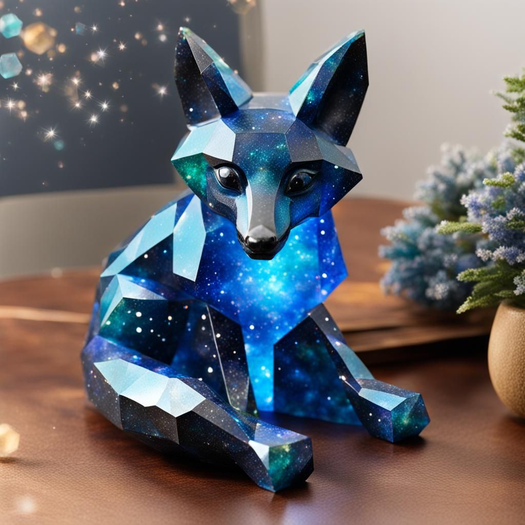 Galaxy Crystal Fox Statue: 3D Render