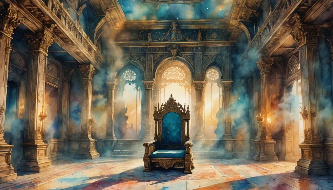 Palace Throne Room in Digital Watercolor