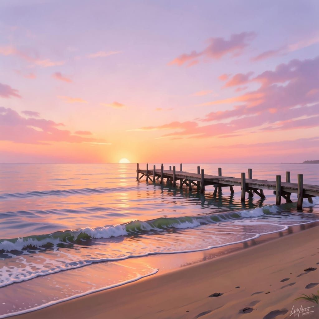 Tranquil Sunrise Seascape with Wooden Pier