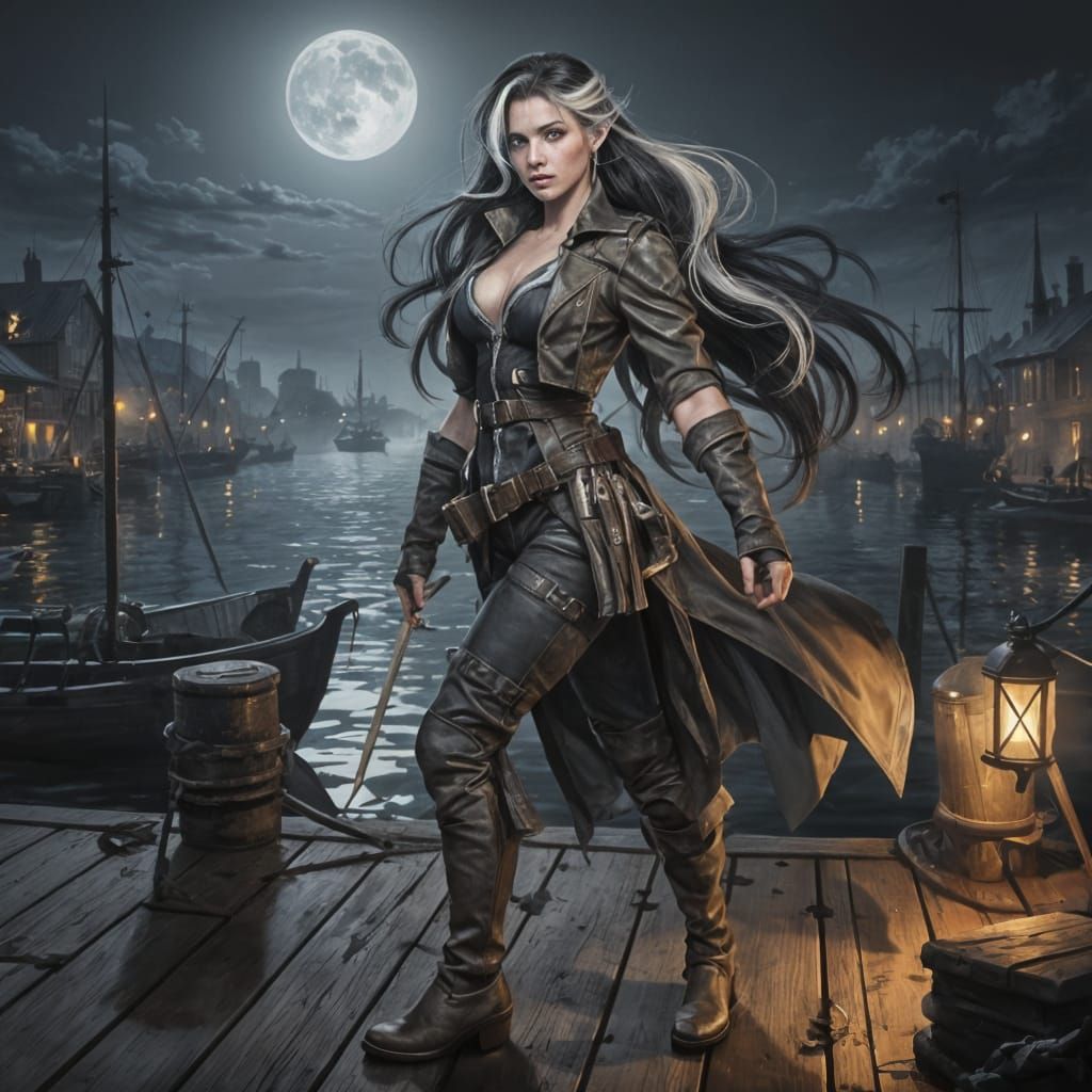Elven Pirate Rogue on Moonlit Docks