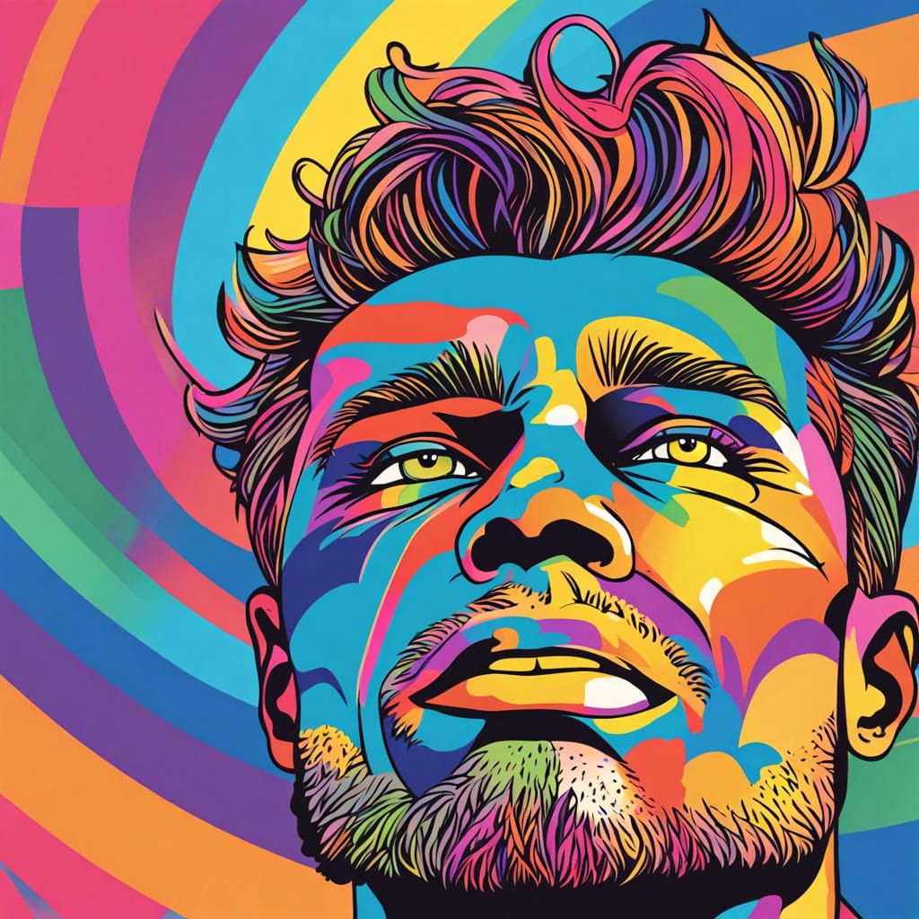 Vibrant Gay Pride Pop Art Portrait with Rainbow Accents