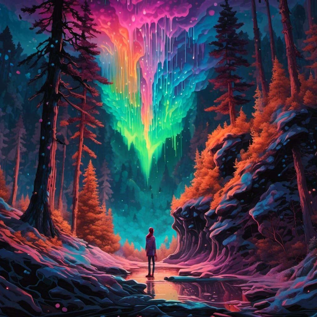 Bioluminescent Aurora Borealis Over Scandinavian Forest