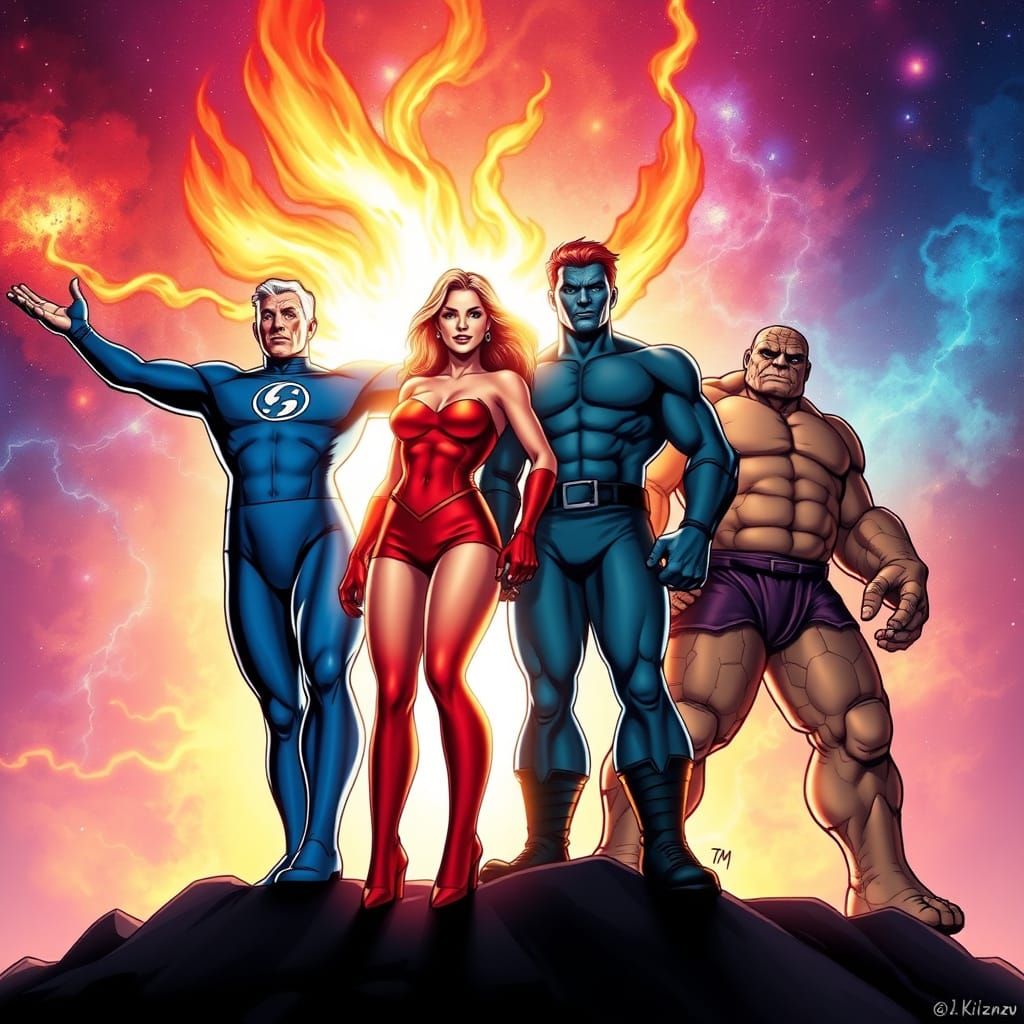 Marvel's Fantastic Four in Dynamic Cosmic Battle Pose
