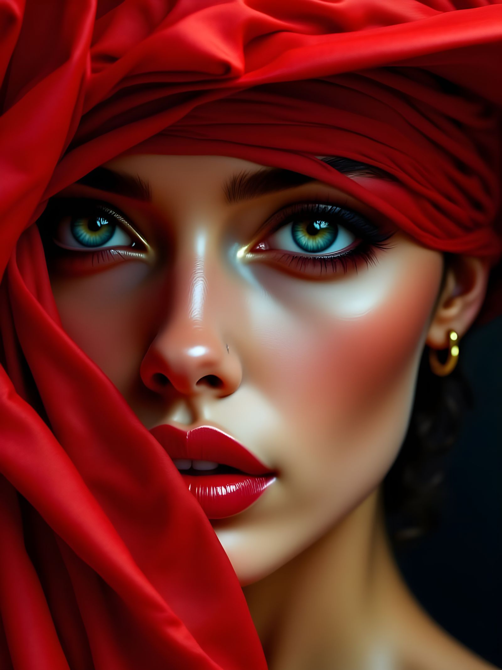 Stunning Red-Hatted Woman in Elegant Oil Painting Style