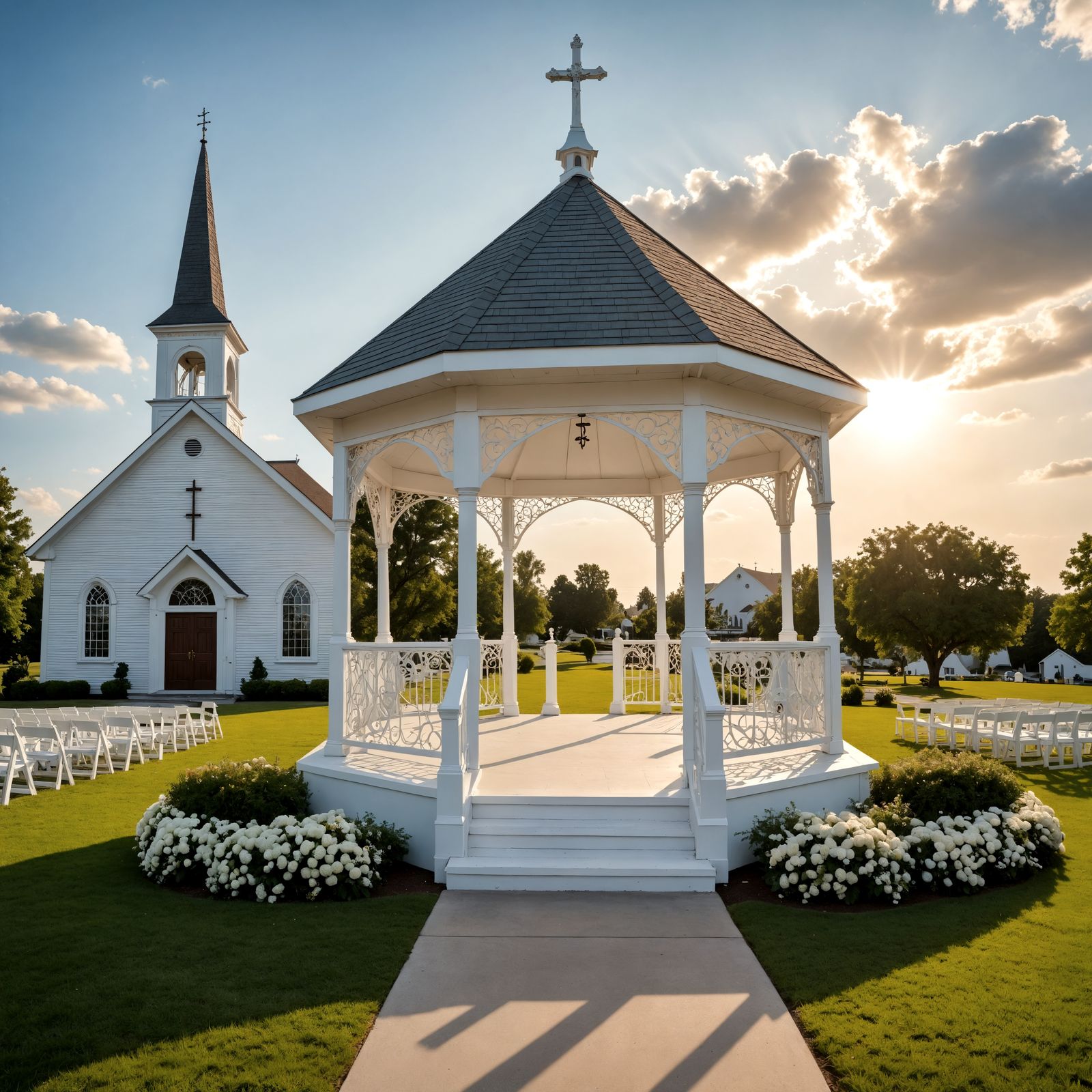 Timeless White Gazebo Wedding Chapel in Hyperrealistic HDR