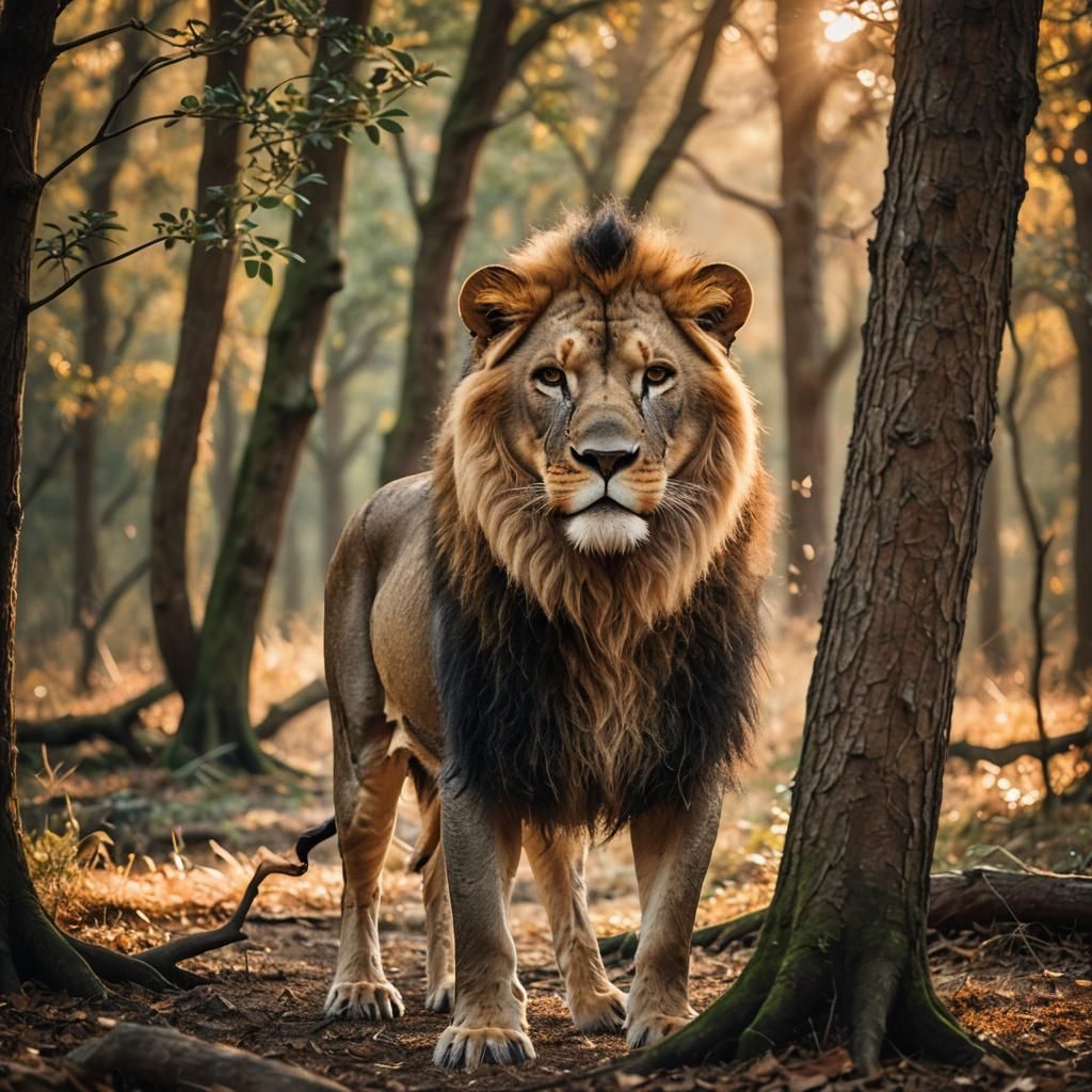 Lion Bows to Deer in Forest Clearing