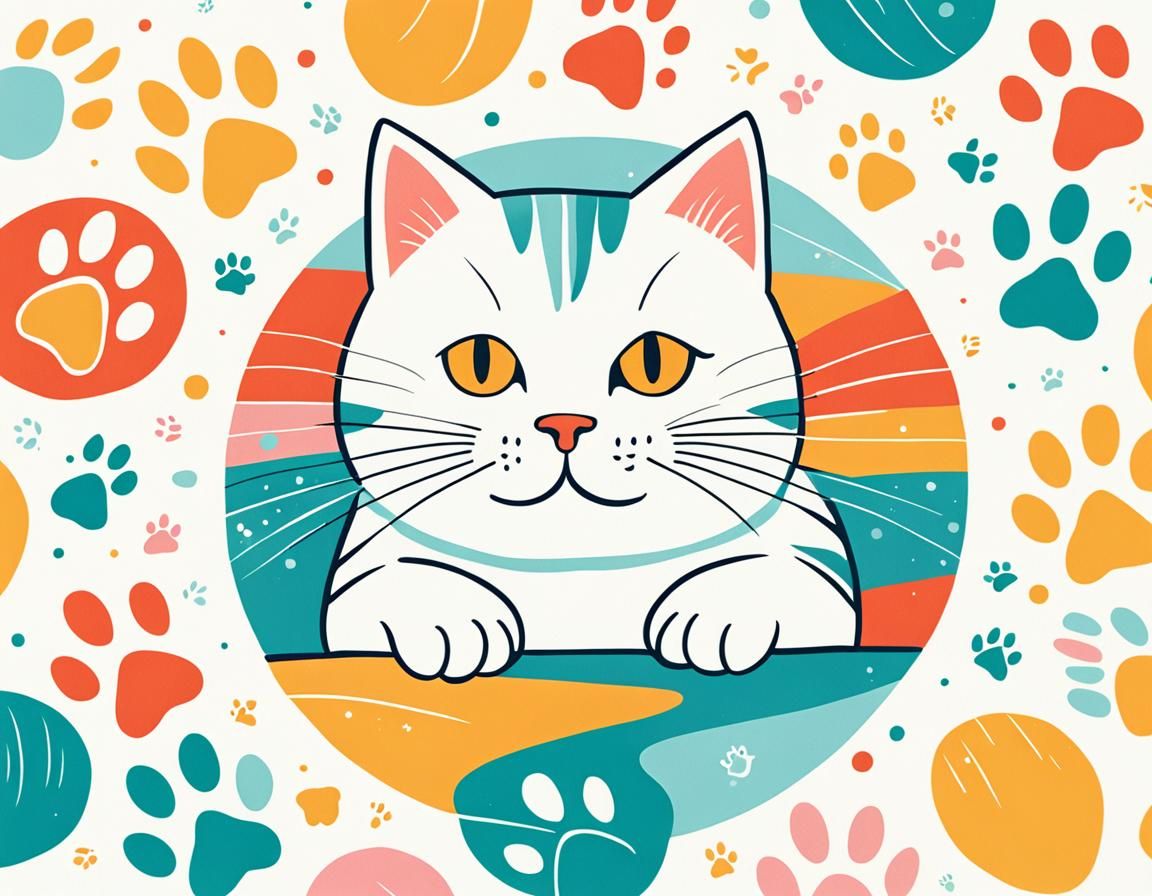 Playful Cartoon Cat with Pawsitive Vibes