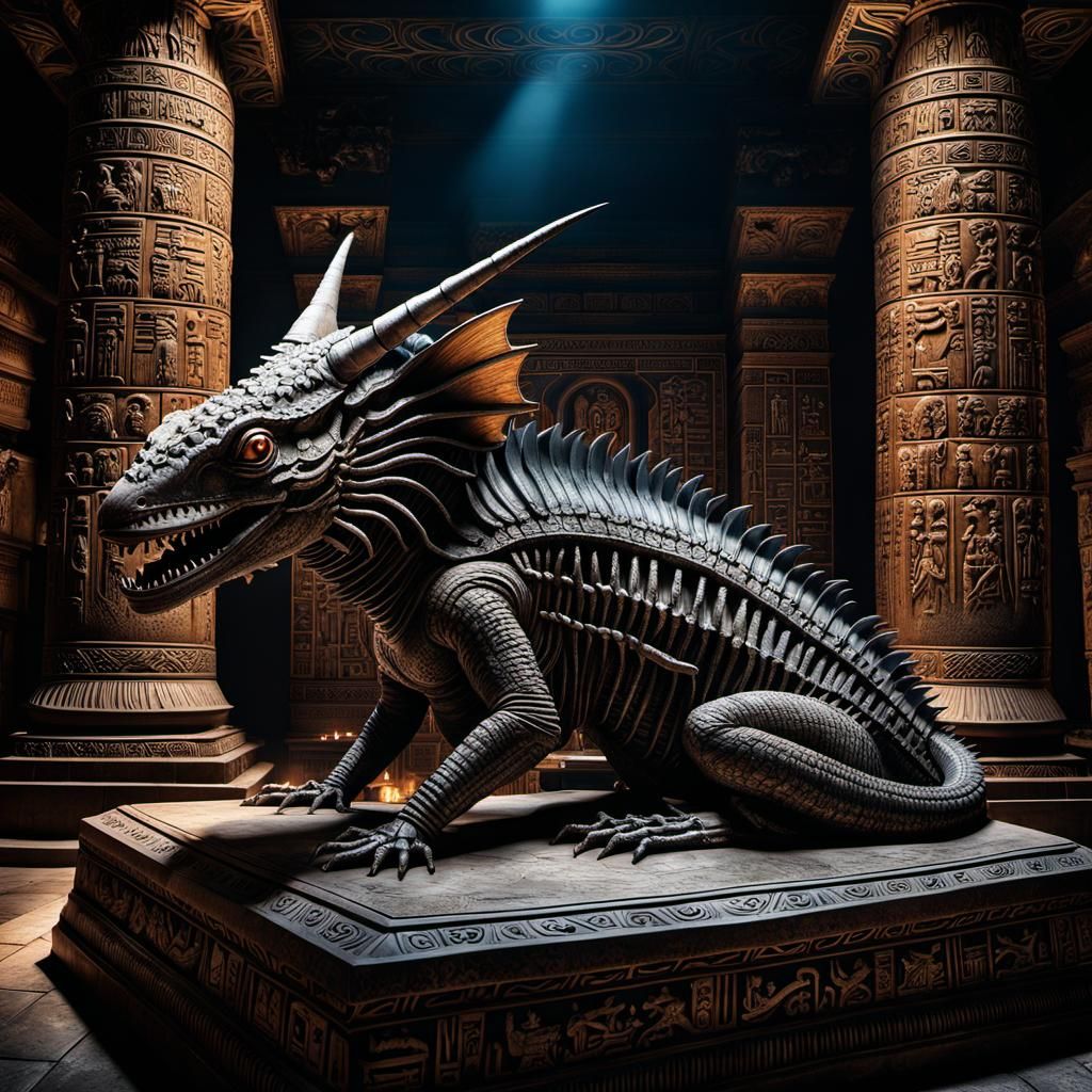 Monumental Mummified Xenomorph Axolotl on Stone Throne