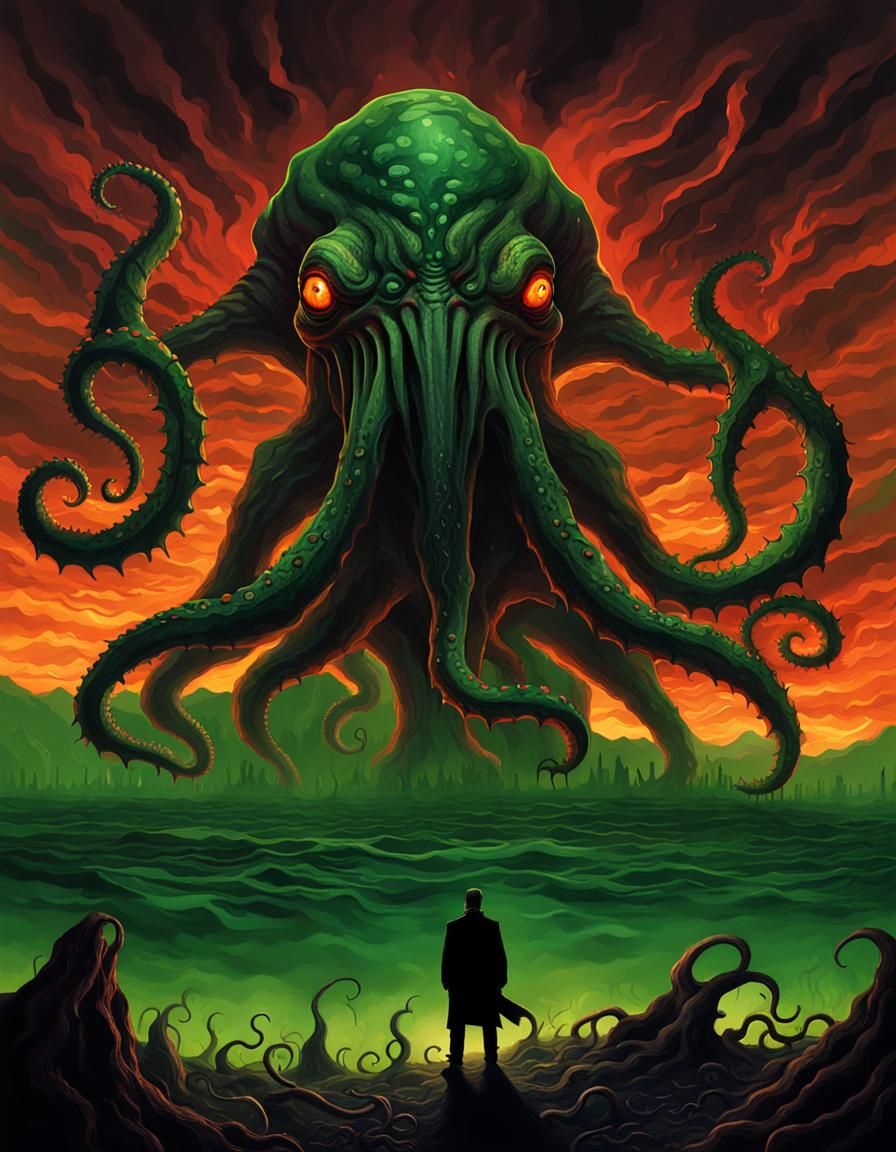 Colossal Cthulhu Emerges in Lovecraftian Landscape