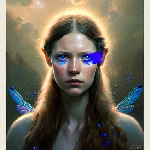 Dragonfly Princess Portrait in Cosmic Mixed Media