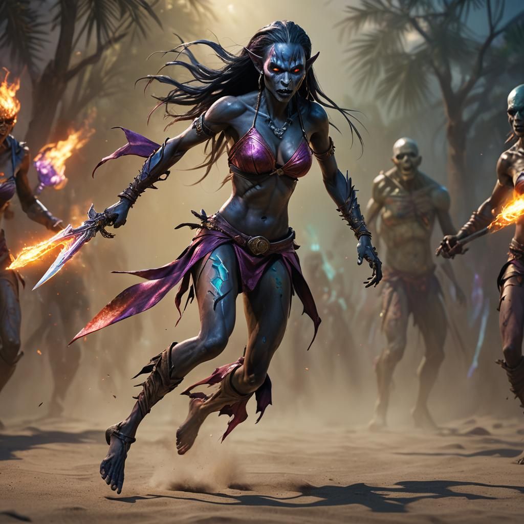 Dark Elf Zombie Warrior in Vibrant Fantasy Art