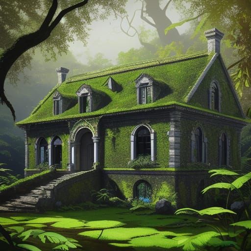 Decaying Villa in Vibrant Digital Art