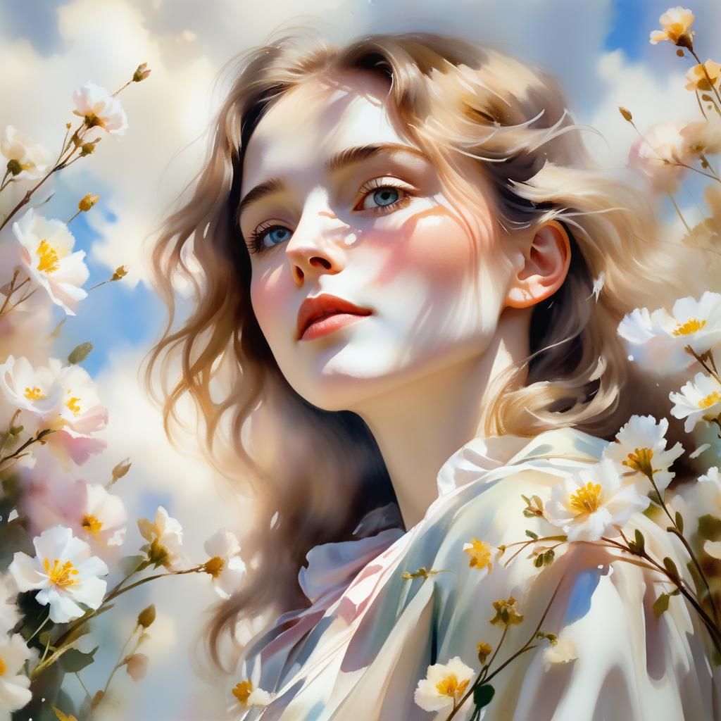 Ethereal Girl Portrait in Watercolour Style