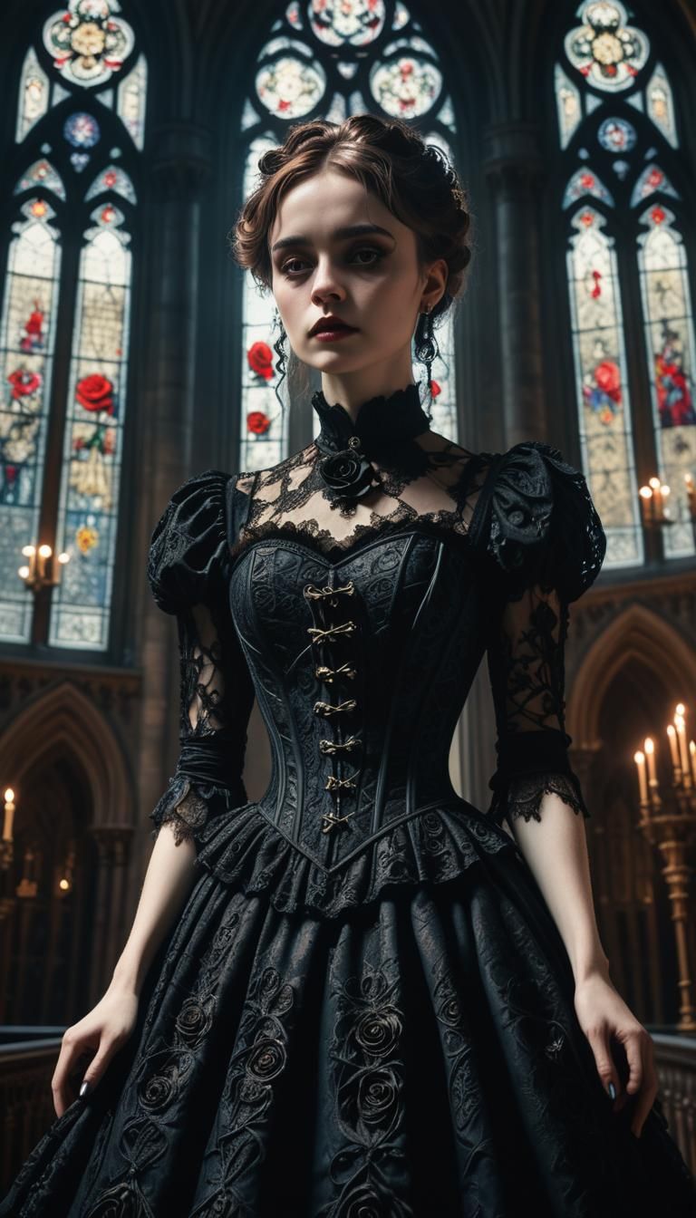 Gothic Lady in Ornate Cathedral: Dark Academia Fashion