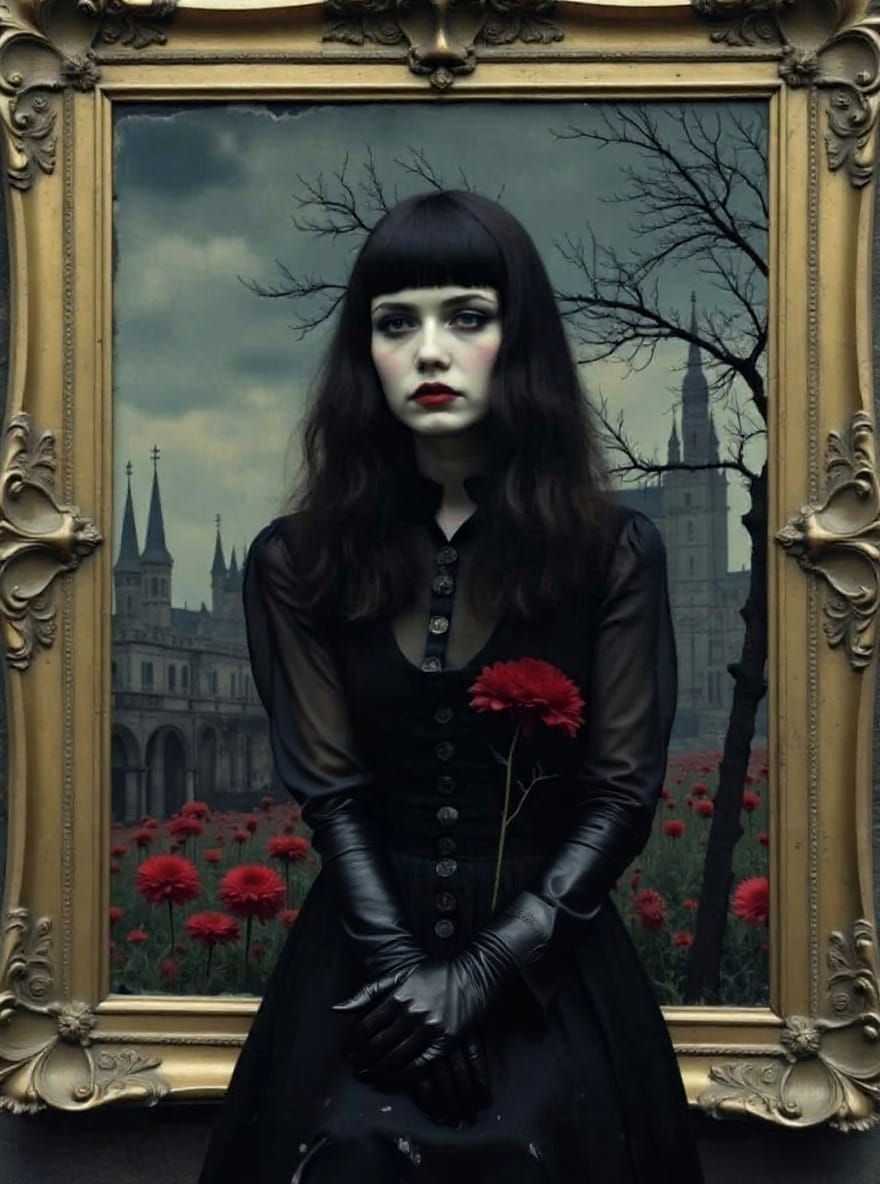 Goth Girl Portrait in Ornate Gilded Frame