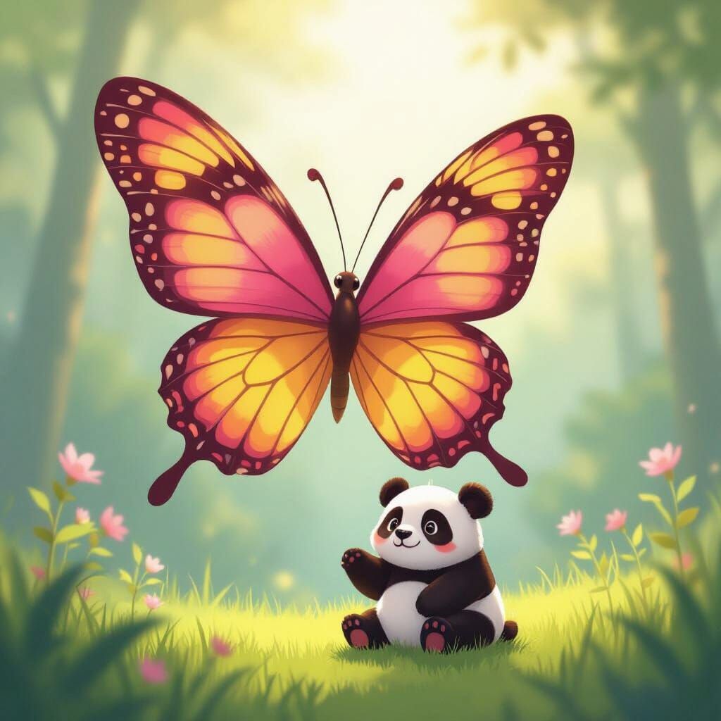 Cartoon Butterfly and Panda in Ghibli Style