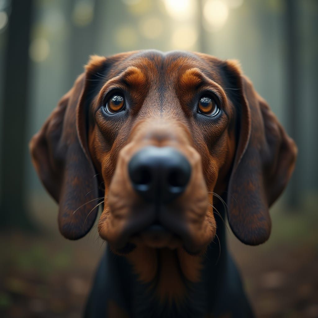 Hyper Realistic Brindle Hound Dog Gazing into a Mystical For...