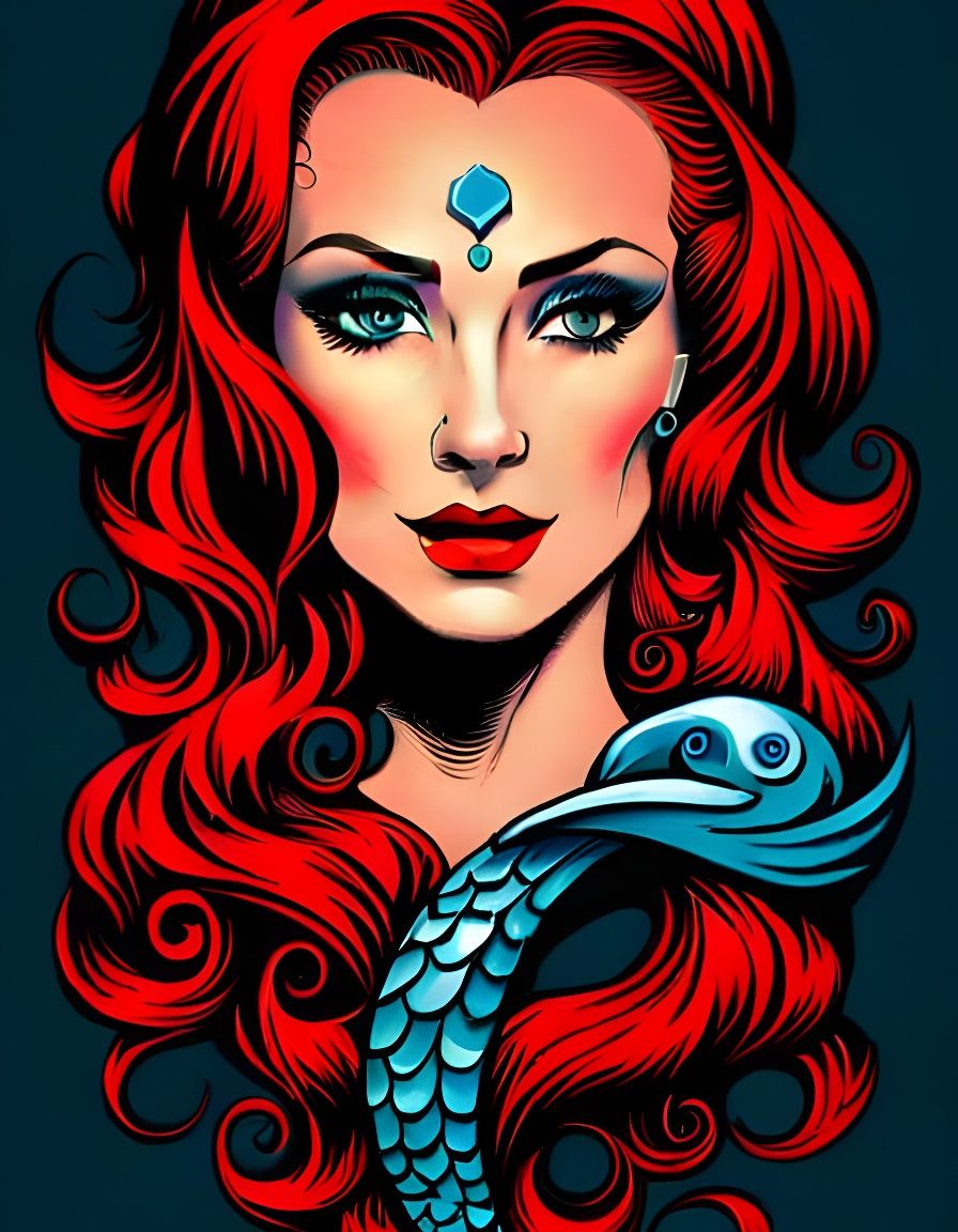 Pirate Mermaid: Colorful Vintage Pop Art Illustration