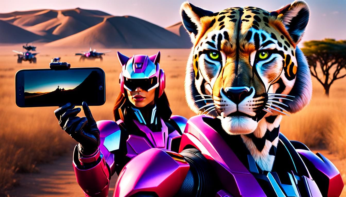 Arcee Selfie with Cheetah in Savannah