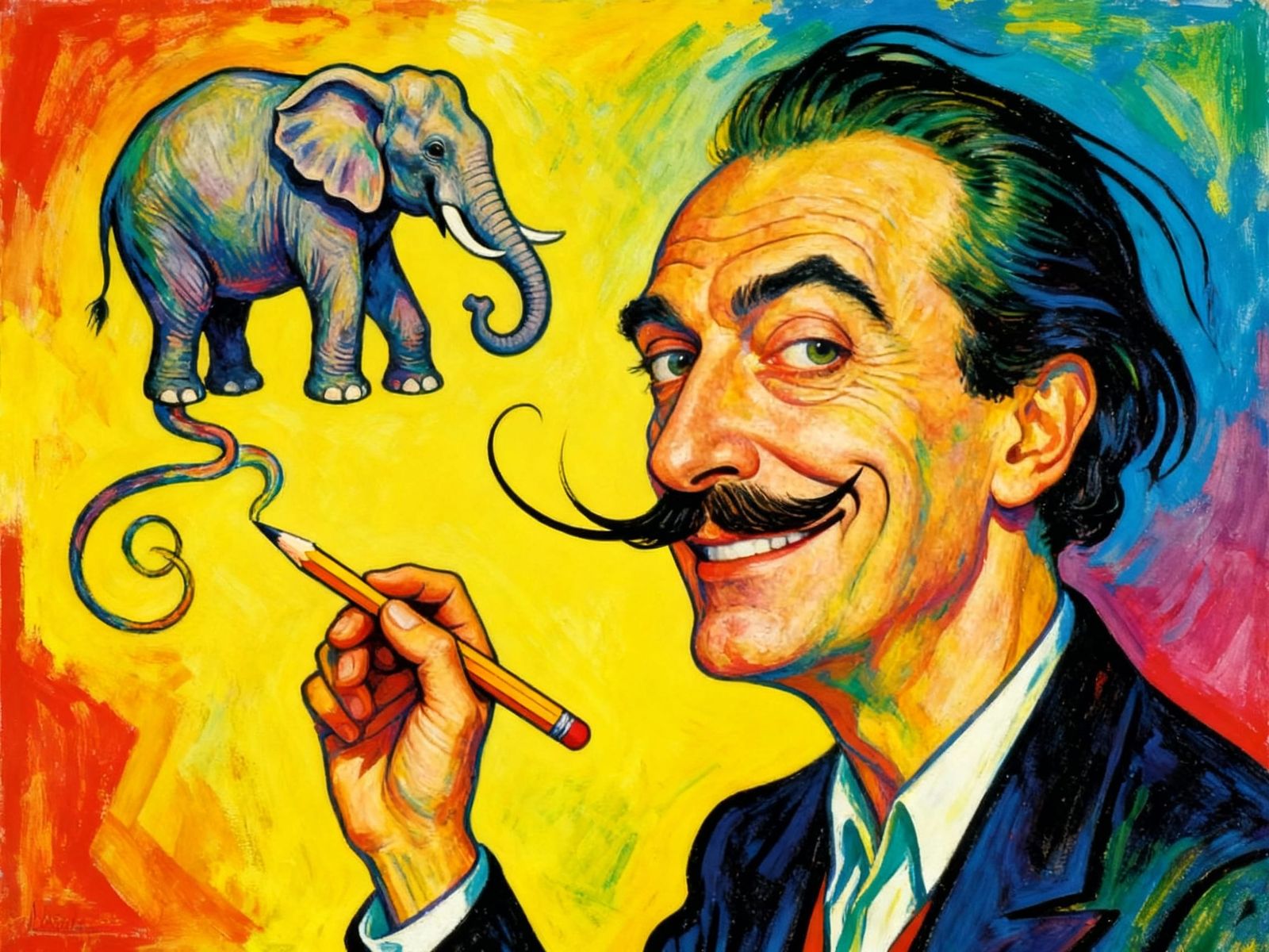 Artist's Hand Transforms Pencil into Elephant in Dali Style