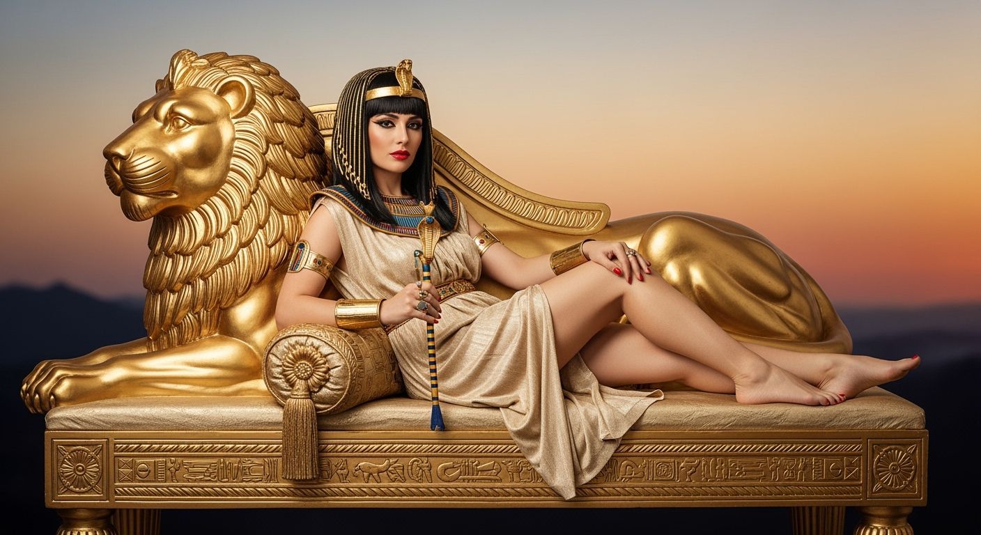 Egyptian Queen Lounging Seductively in Professional Photo St...