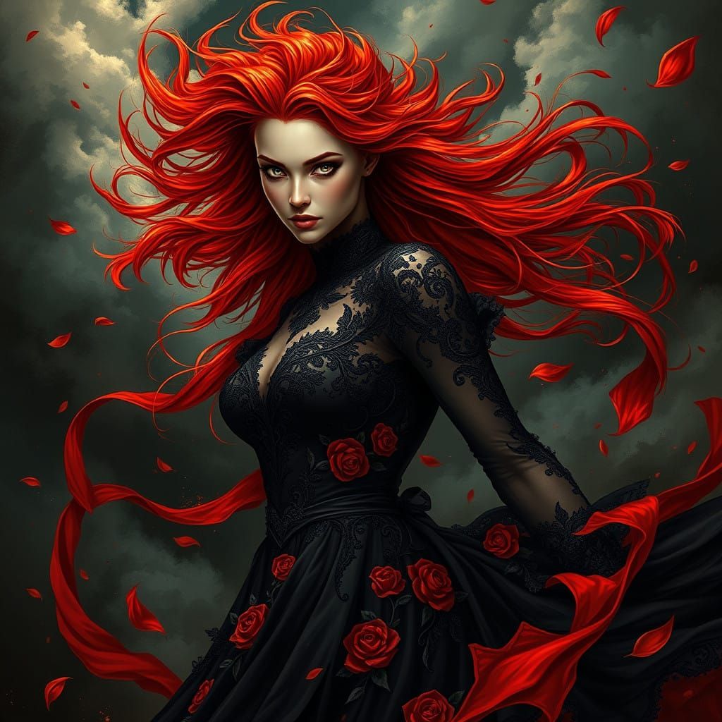 Gothic Woman in Fiery Splendor
