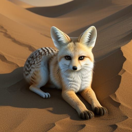 Fennec Fox Sand Cat Hybrid Under Golden Hour Light