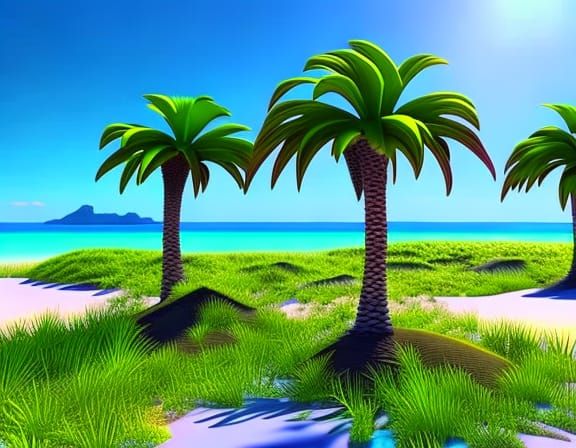 Tropical Island Paradise in Animated 3D Style
