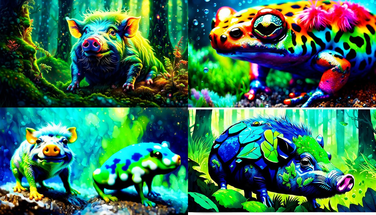 Hybrid Pig-Amphibian Creature with Dart Frog Colors