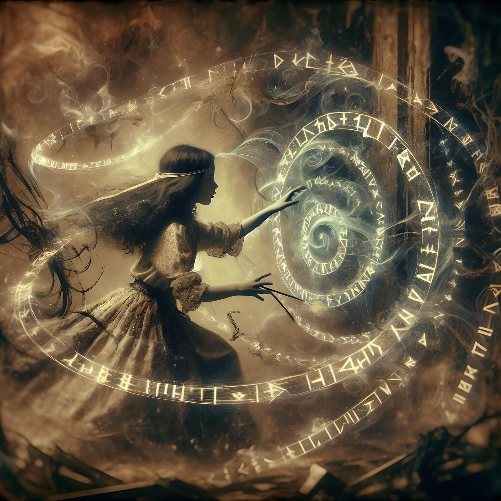 Middle-Eastern Girl Weaving Arcane Spell in Fantasy Realm