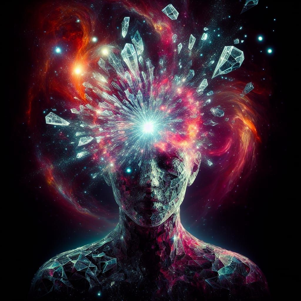 Glowing Nebula Figure with Crystal Shard Core