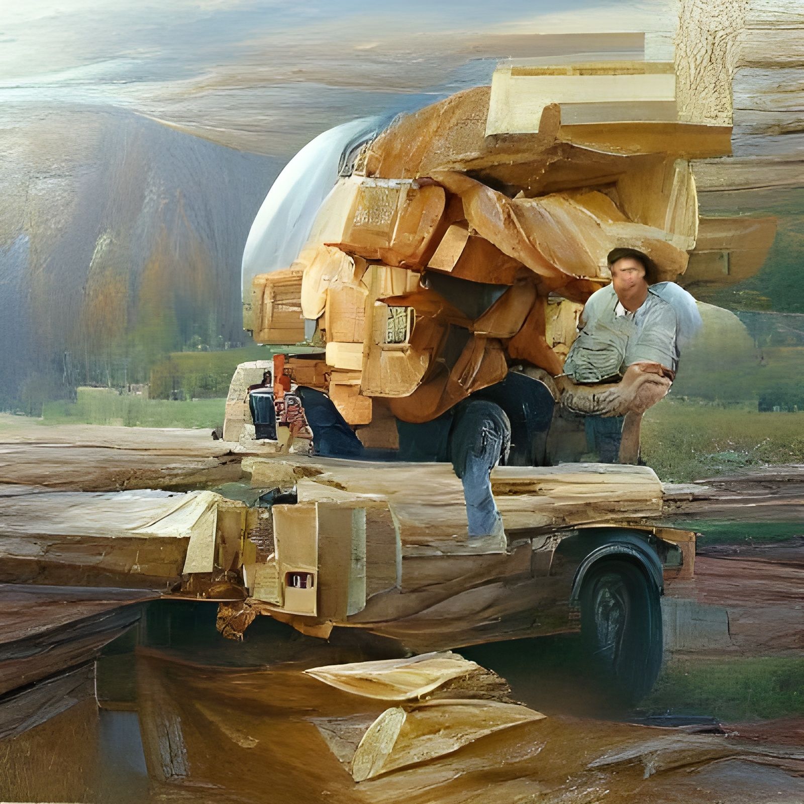Logjam Oil Painting in Gurney Style