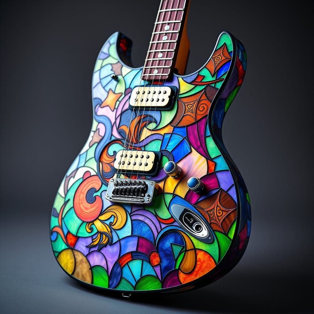 Stained Glass Electric Guitar in Art Nouveau Style