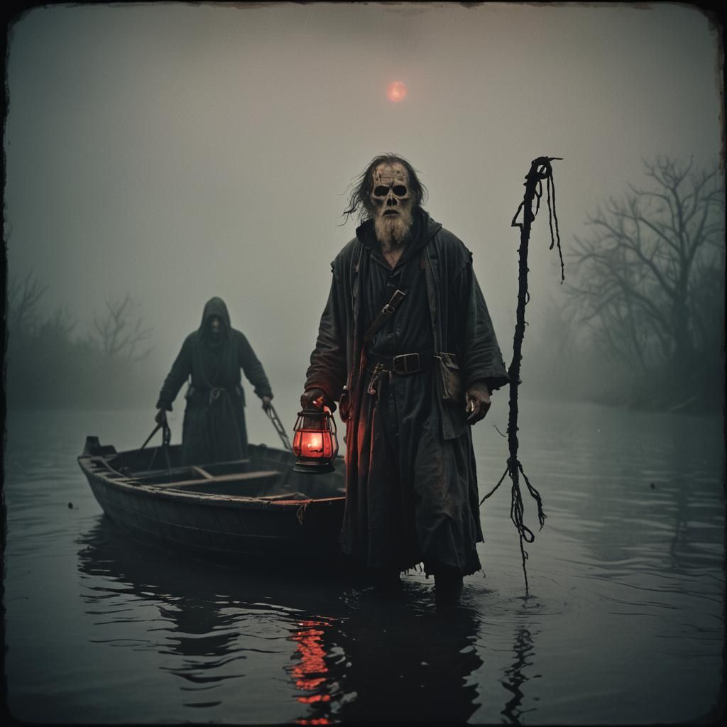 Cinematic Image of Charon the Ferryman in the Underworld