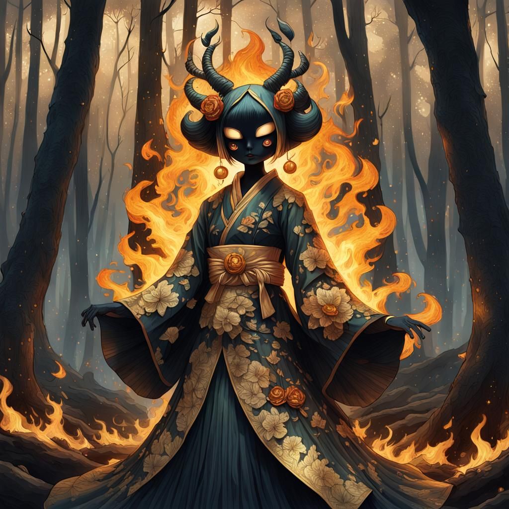 Mysterious Shadow Figure in Dark Forest, Yokai Illustration