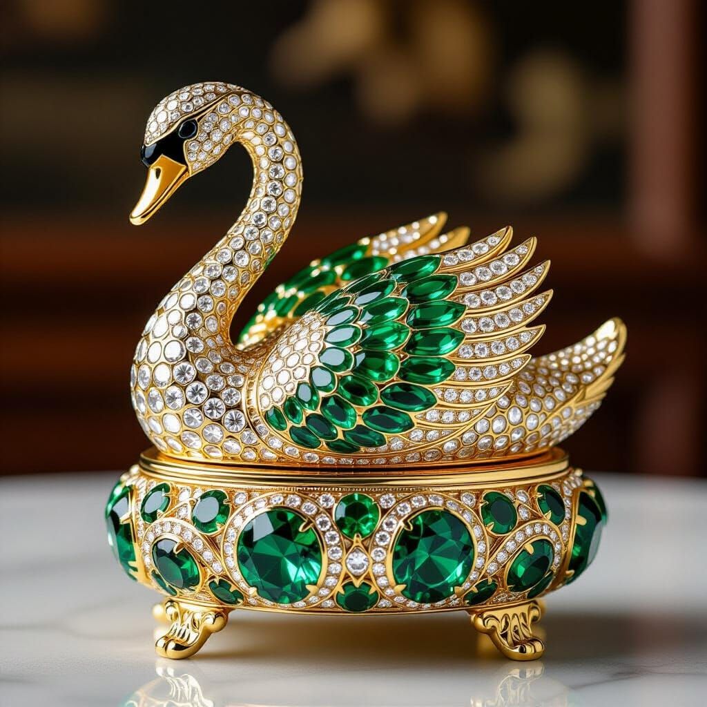 Emerald Swan Music Box: A Jewel-Toned Creation