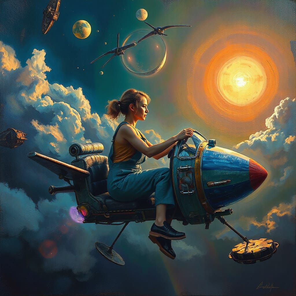 Psychedelic Pilot in Dreamscape: Surreal Oil Painting