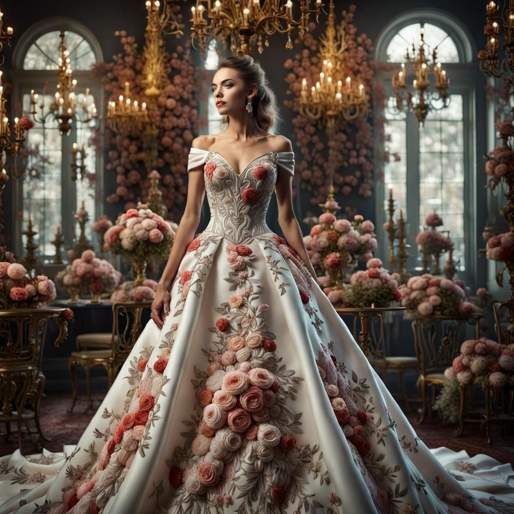 Flower Embroidery Bridal Gown